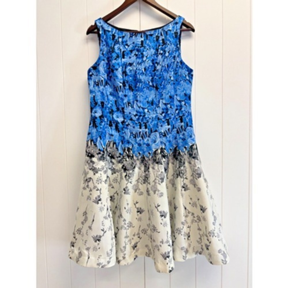J Taylor Fit & Flare Women Floral Abstract Tea Dress Size 12 Event Wedding Artsy